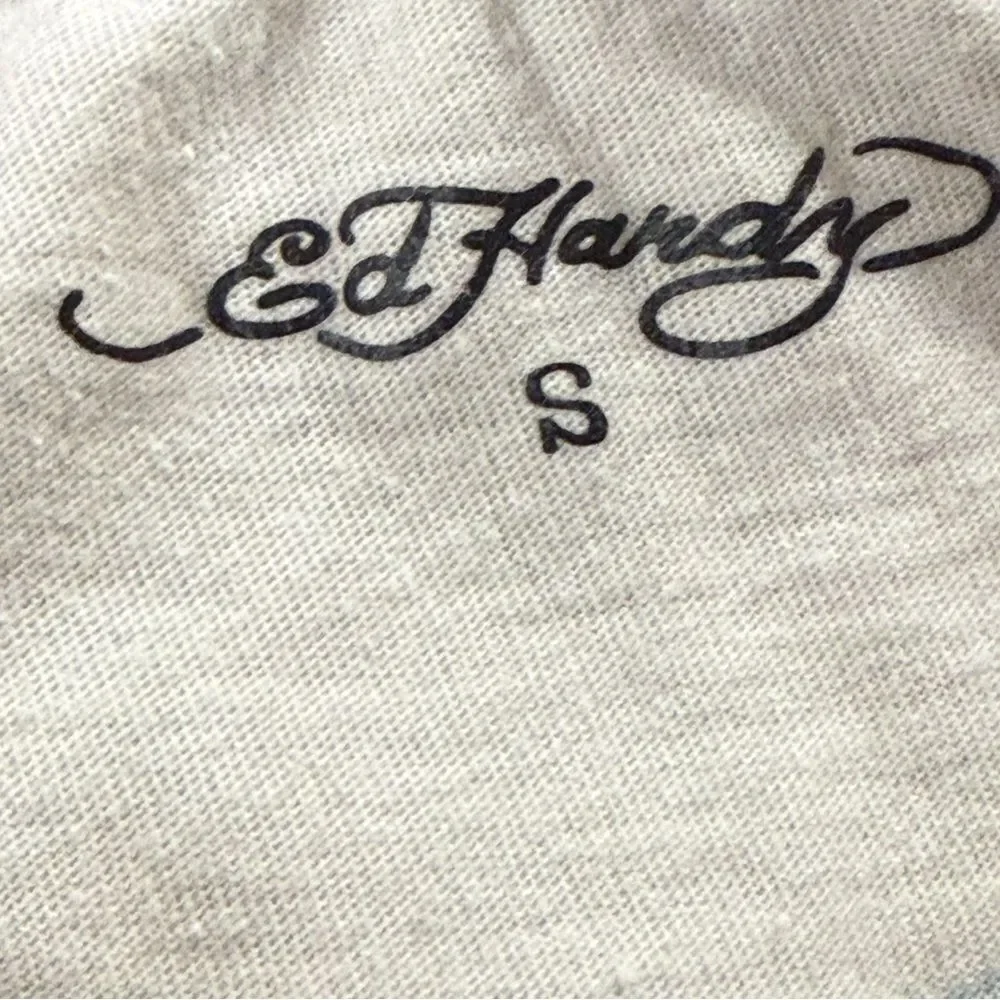 Ed Hardy True Eagle Rhinestone Natural Crop T-Shirt Cream Size Small